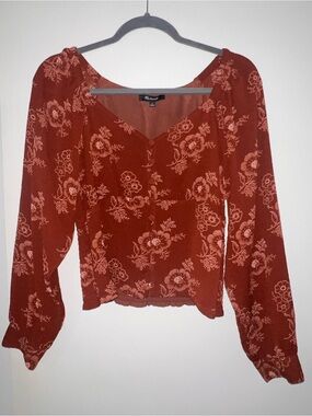 Madewell Rust Floral V-Neck Button Blouse